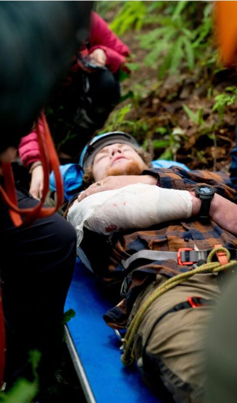 Patient on a stretcher outside